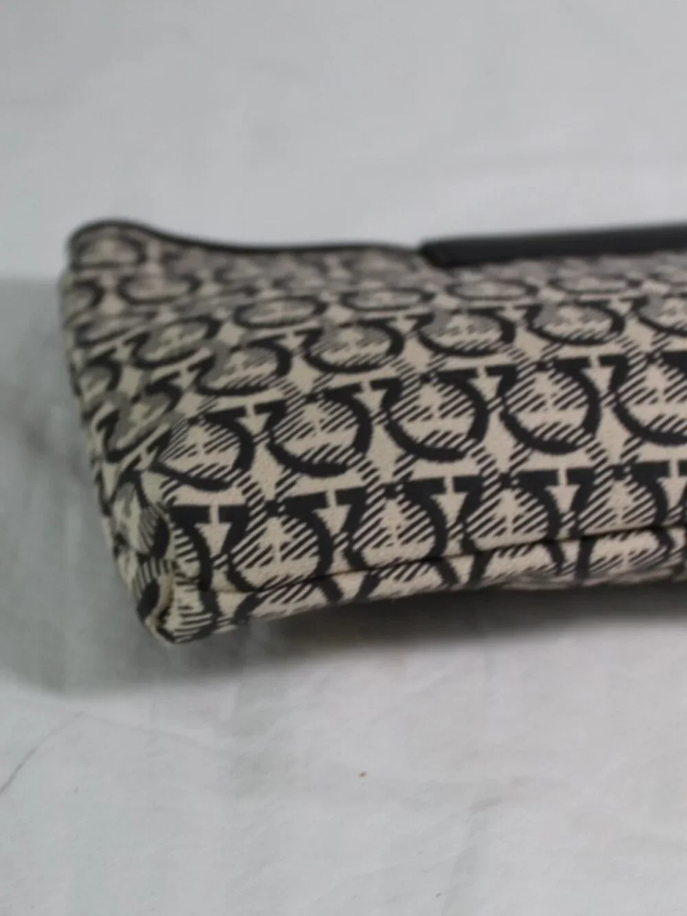 Salvatore Ferragamo Gancini Canvas Leather Flap Clutch Handbag Pouch